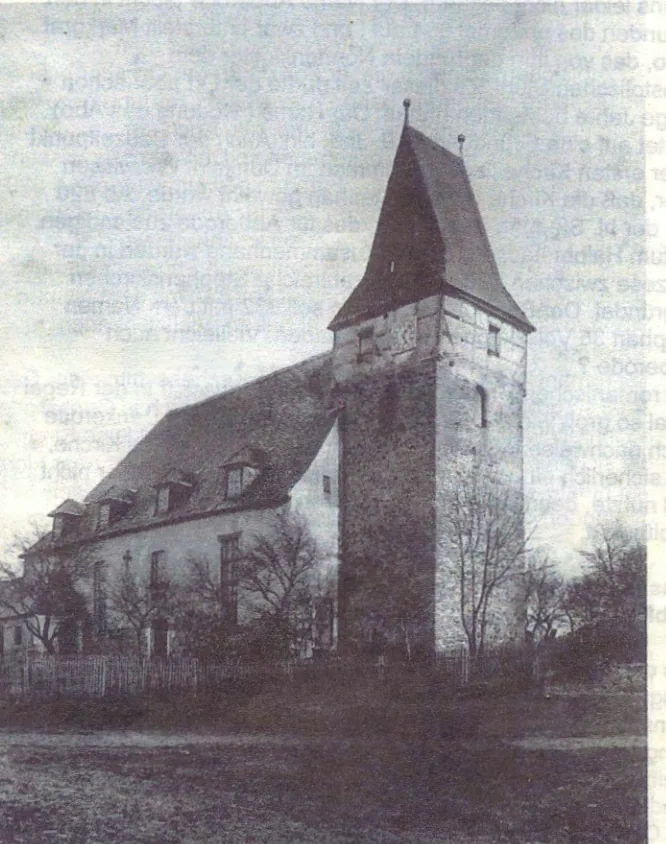 Die einst vollständige Abberöder Kirche, historische Aufnahme im Turmfest-Vortrag 1999, S. 1