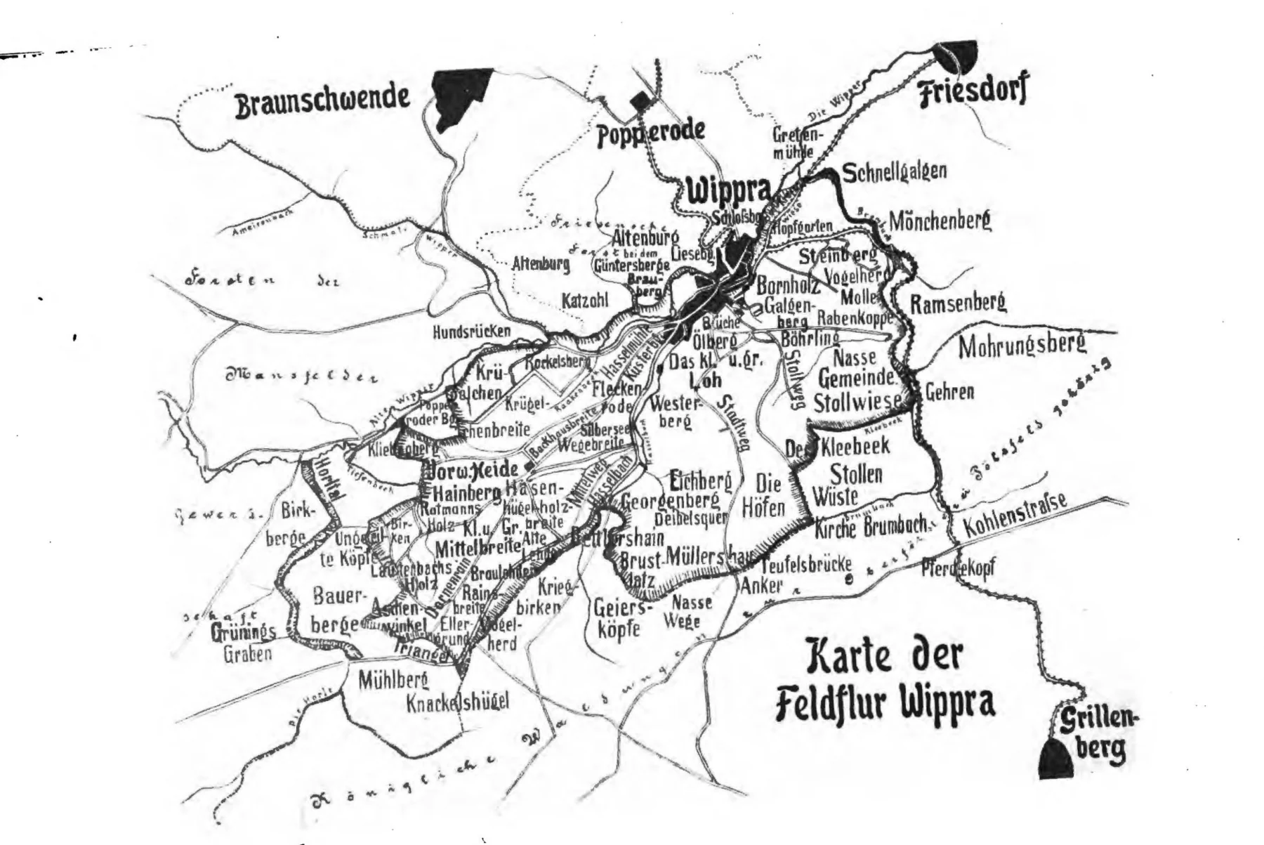Historische Flurkarte Wippra, abgedruckt in Hermann Schottes Rammelburger Chronik, 1906
