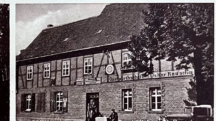 Geschäftshaus mit Gastwirtschaft von Oskar Rausche, historischer Postkartenausschnitt · Privatsammlung