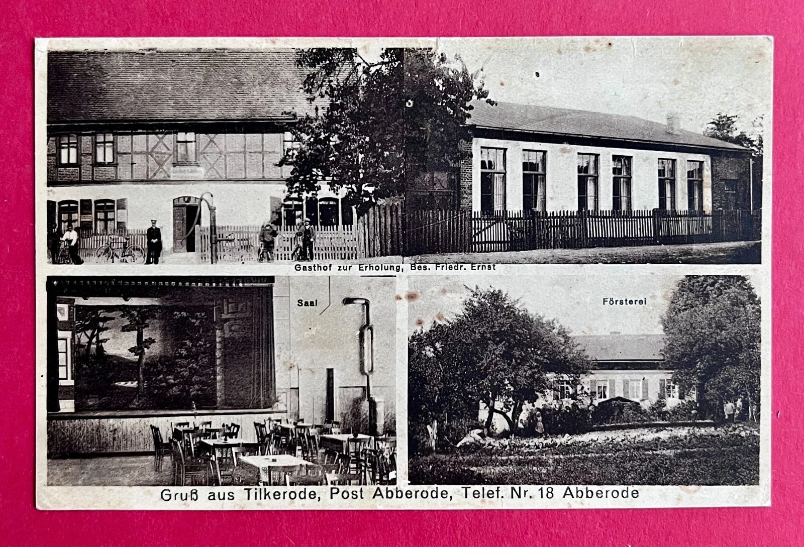 Historische Tilkeröder Postkarte mit Gasthof, Saal und Försterei · Privatsammlung