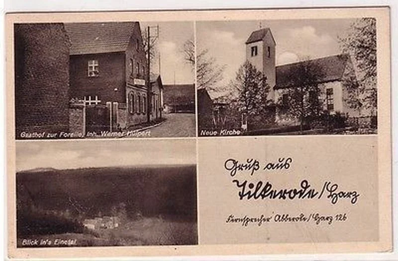 Historische Tilkeröder Ansichtskarte mit Kirche und Einetal · Privatsammlung